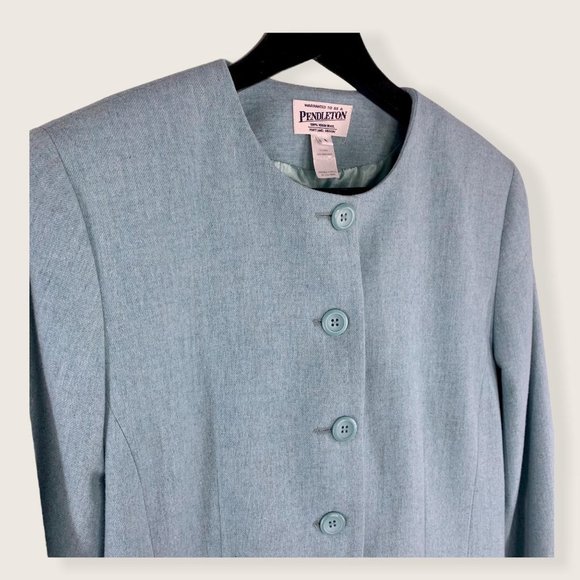 Pendleton Blue Plaid Wool Blazer Midi Length Skirt Set Small - Picture 8 of 16